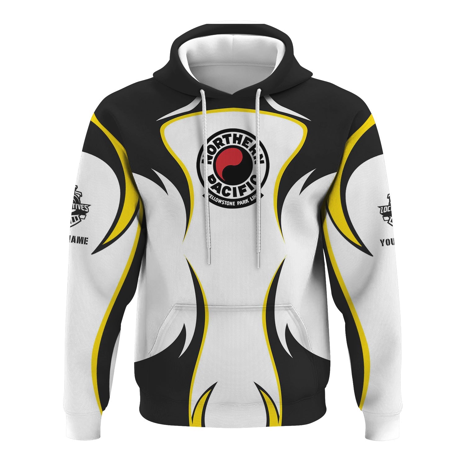 Railspirit Personalized Northern Pacific Railway Hoodie Distinctive Flame Style Zip Up Hoodie For Steam Engine Addict