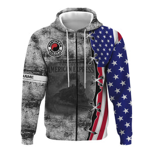 Railspirit Personalized Northern Pacific Railway Hoodie Retro American Express Train With USA Flag Zip Up Hoodie