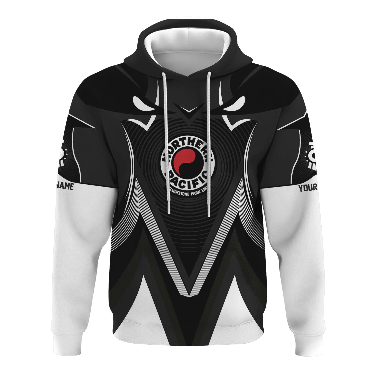 Railspirit Personalized Northern Pacific Railway Hoodie Vibrant Graphic Pattern Zip Up Hoodie For Train Enthusiasts