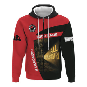 Railspirit Personalized Northern Pacific Railway Hoodie All Aboard Steam Train Movie Projector Style Zip Up Hoodie