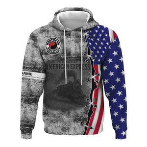 Railspirit Personalized Northern Pacific Railway Hoodie Retro American Express Train With USA Flag Zip Up Hoodie