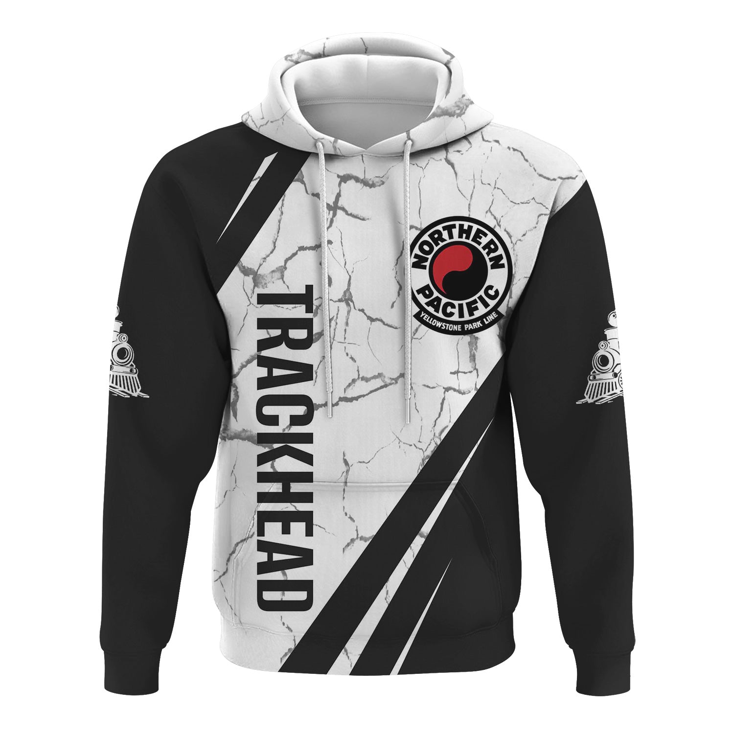 Railspirit Personalized Northern Pacific Railway Hoodie Crackle Texture Style Train Zip Up Hoodie For Trackhead