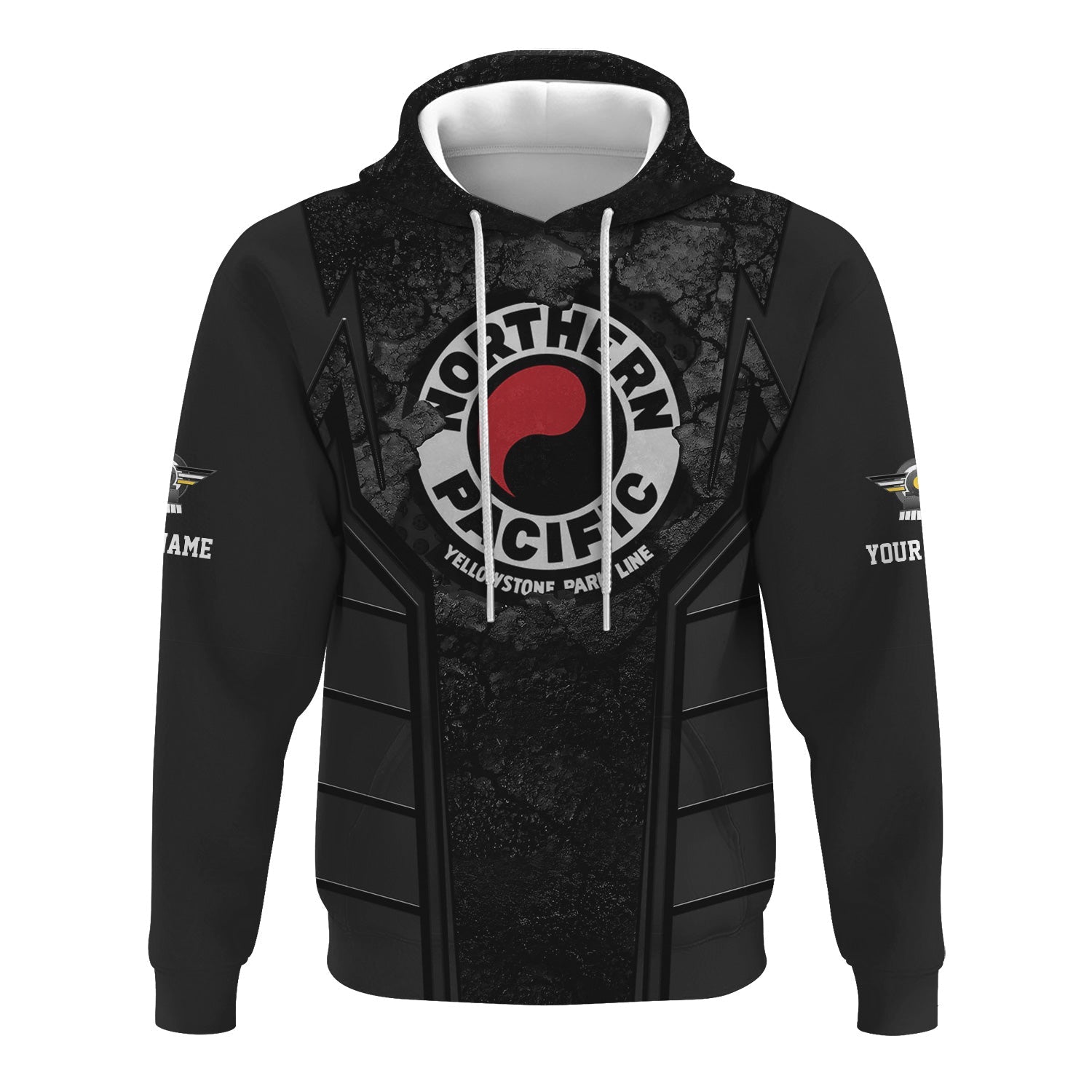 Railspirit Personalized Northern Pacific Railway Hoodie Cracked Metal Design Train Zip Up Hoodie for Rail Enthusiasts