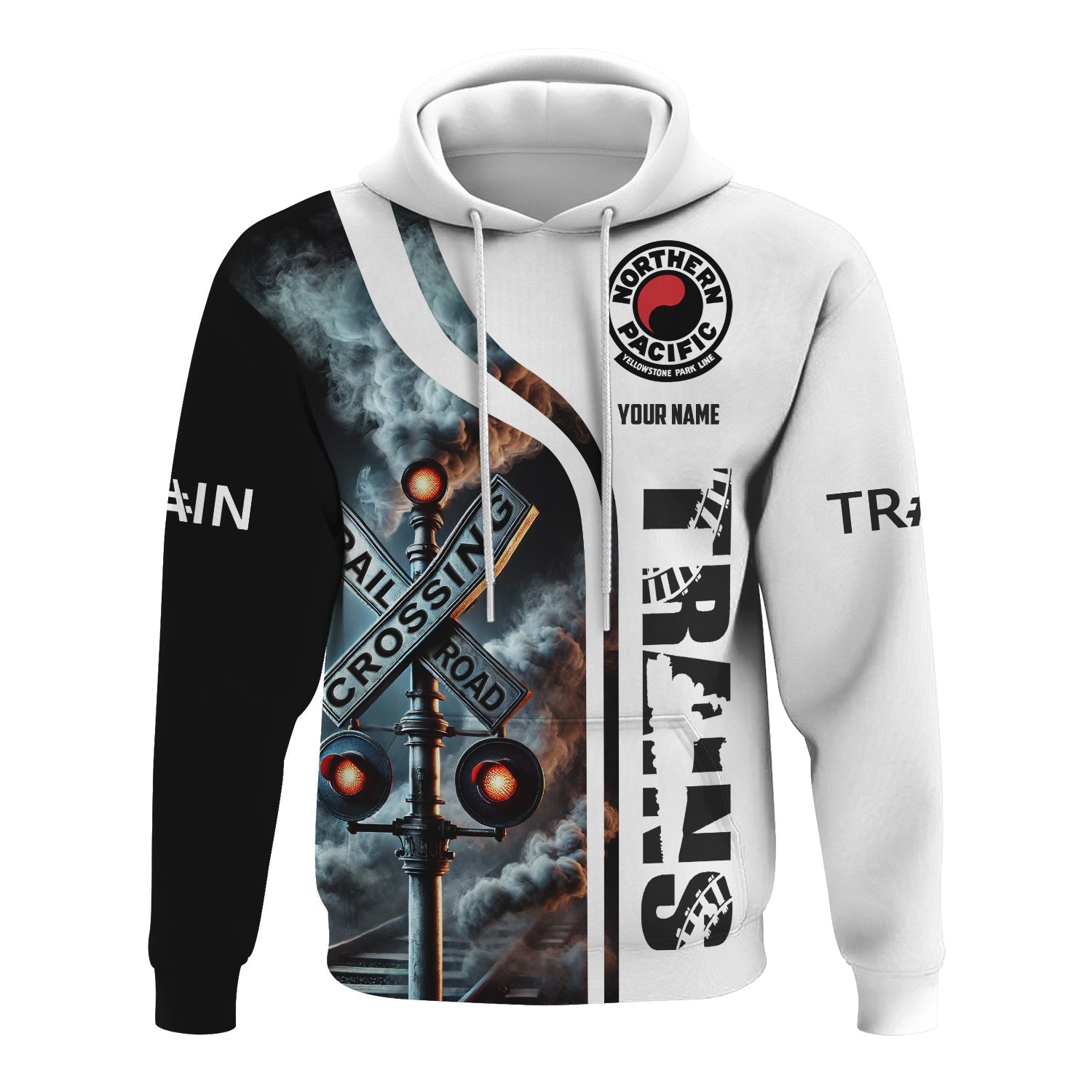 Railspirit Custom Name Northern Pacific Railway Hoodie Railroad Crossing Sign Printed Zip Hoodie