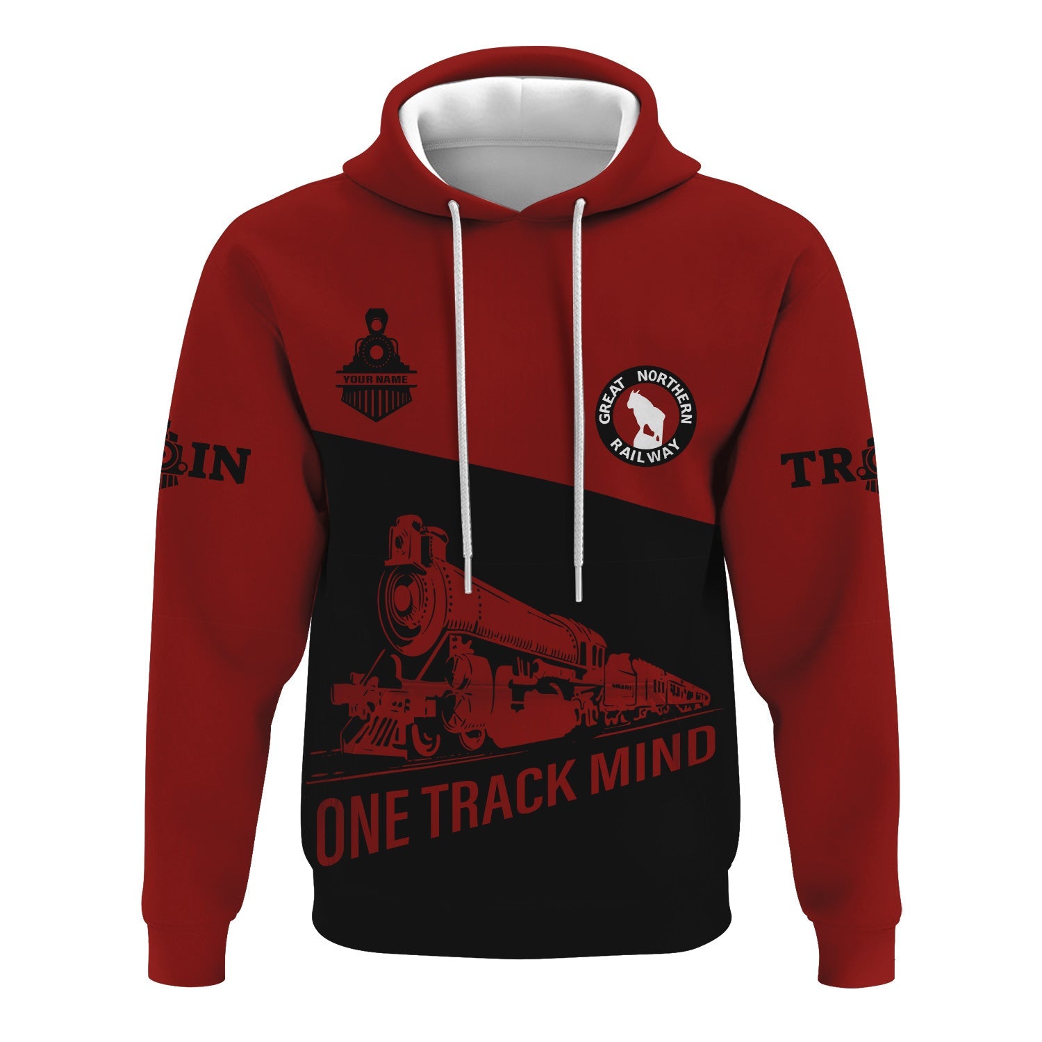 Railspirit Custom Name Great Northern Railway Hoodie One Track Mind GNR Printed Zip Hoodie