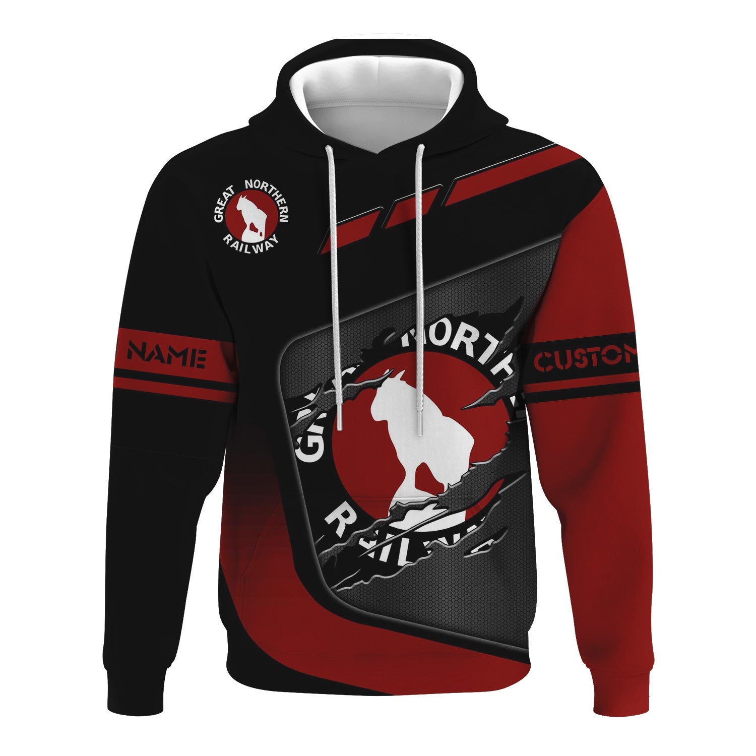 Railspirit Personalized Great Northern Railway Hoodie Ripped Texture Style GNR Train Zip Up Hoodie For Railroad Fanatic