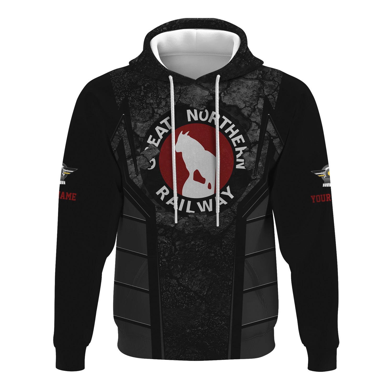 Railspirit Personalized Great Northern Railway Hoodie Cracked Metal Design GNR Train Zip Up Hoodie for Rail Enthusiasts