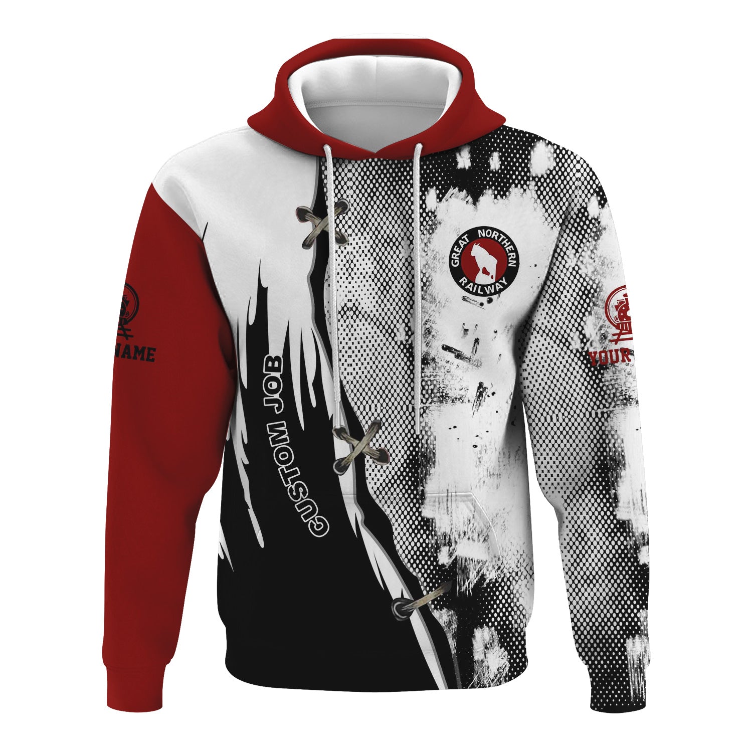 Railspirit Personalized Great Northern Railway Hoodie Retro Stitches Design with Custom Position GNR Train Zip Up Hoodie