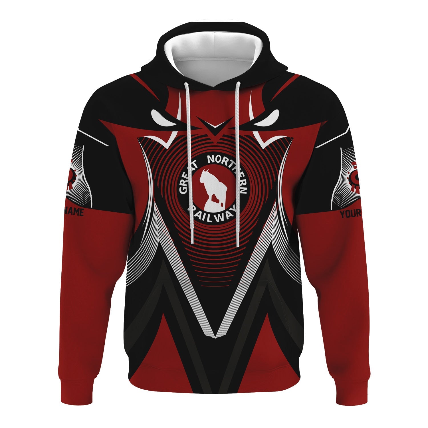 Railspirit Personalized Great Northern Railway Hoodie Vibrant Graphic Pattern GNR Zip Up Hoodie For Train Enthusiasts