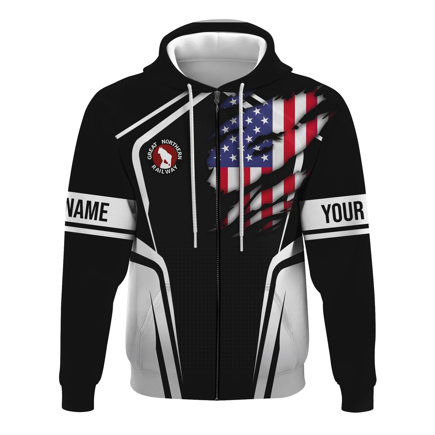 Railspirit Personalized Great Northern Railway Hoodie American Eagle Vintage Train GNR Zip Up Hoodie