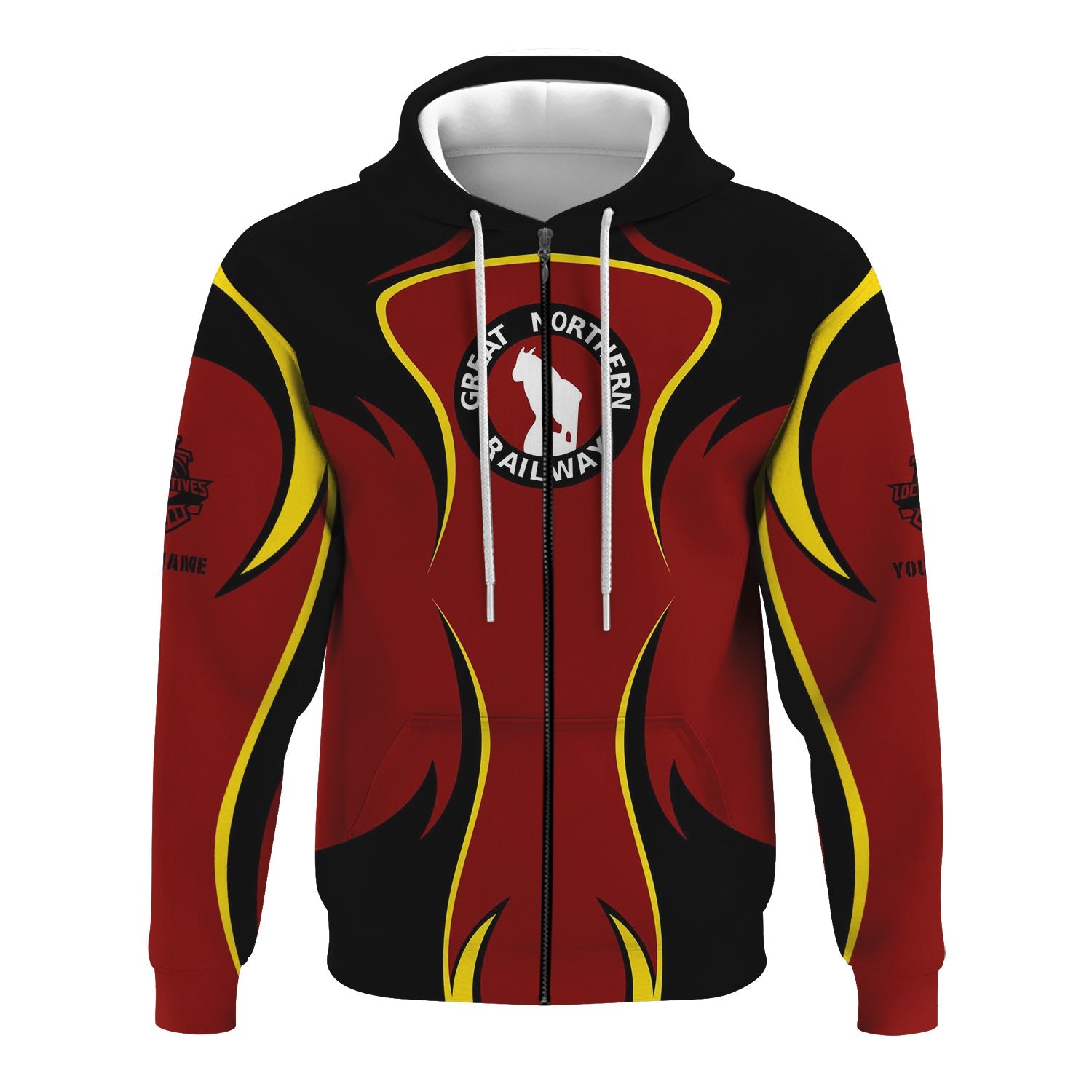 Railspirit Personalized Great Northern Railway Hoodie Distinctive Flame Style GNR Zip Up Hoodie For Steam Engine Addict
