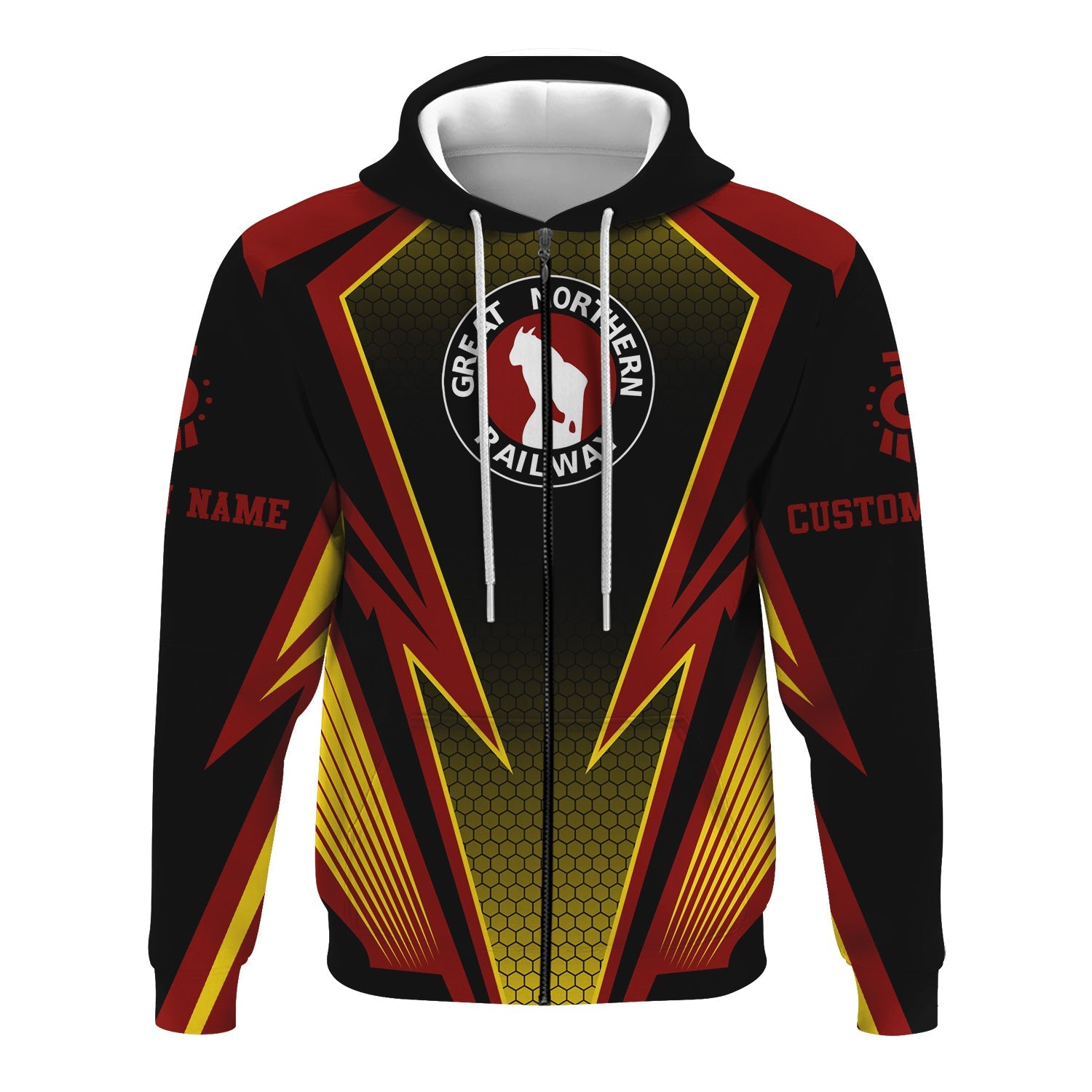 Railspirit Personalized Great Northern Railway Hoodie Lightning Graphic Style GNR Zip Up Hoodie Gift Idea For Train Lover