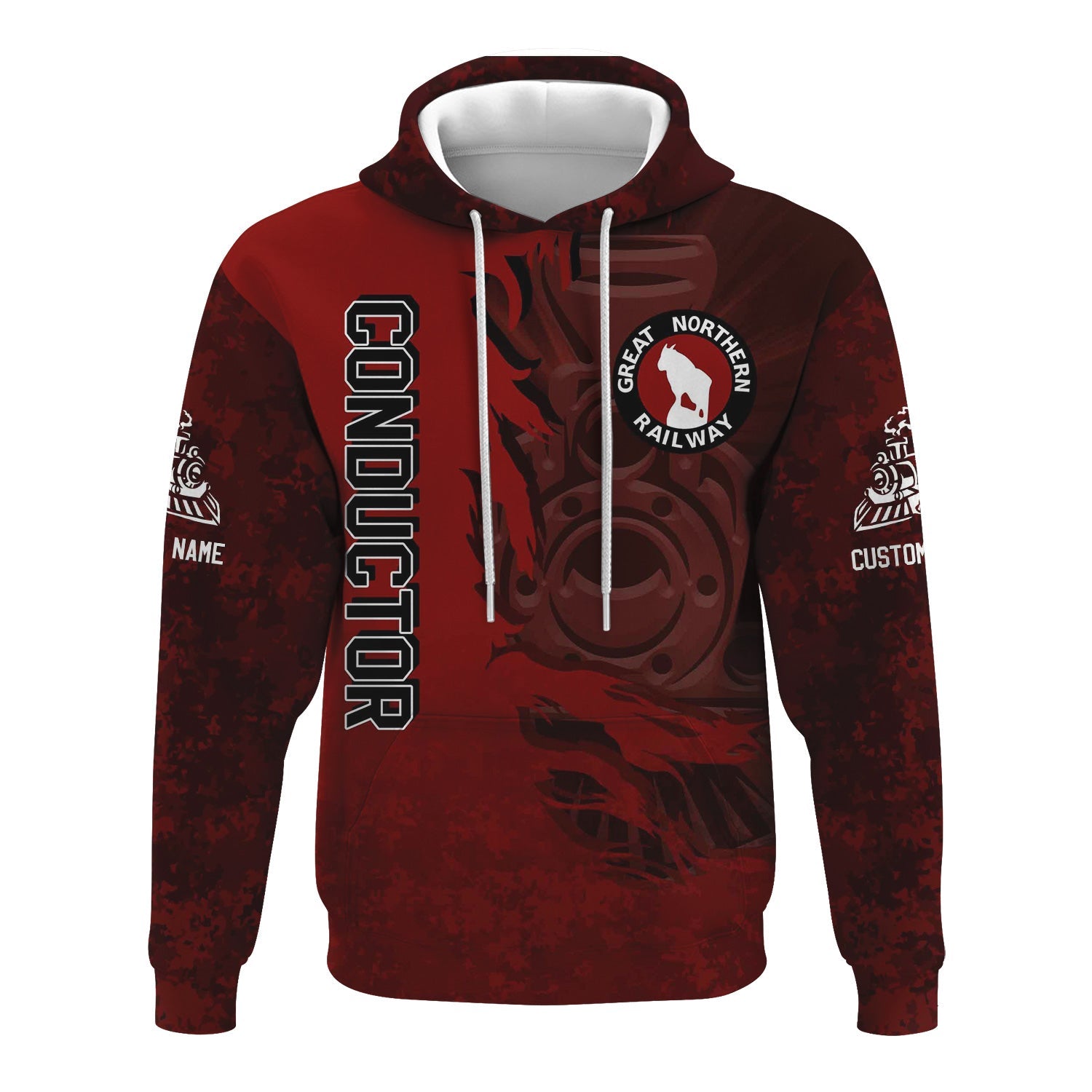 Railspirit Personalized Great Northern Railway Hoodie Blazing Style with Custom Position GNR Train Zip Up Hoodie