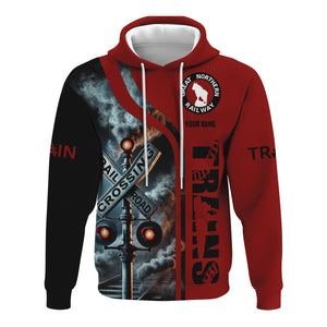 Railspirit Custom Name Great Northern Railway Hoodie Railroad Crossing Sign GNR Printed Zip Hoodie