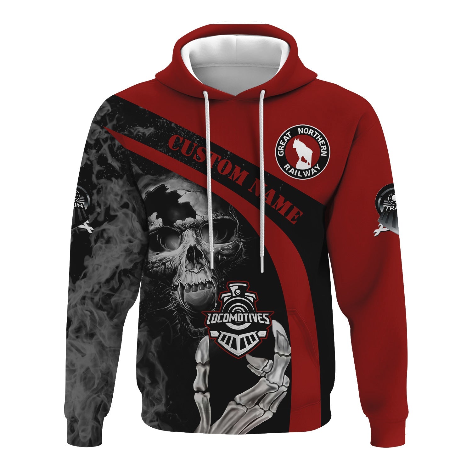 Railspirit Personalized Great Northern Railway Hoodie Flame Skull Design GNR Train Zip Up Hoodie for Locomotive Fans