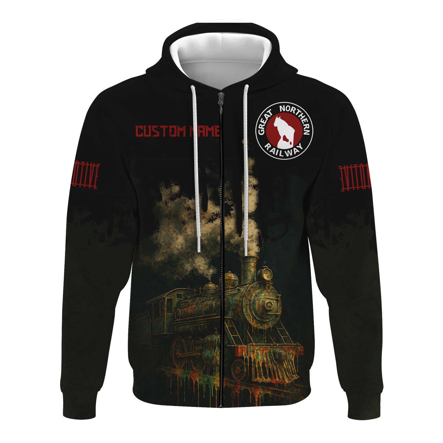 Railspirit Personalized Great Northern Railway Hoodie Vintage Train Art Style GNR Zip Up Hoodie For Locomotive Fans