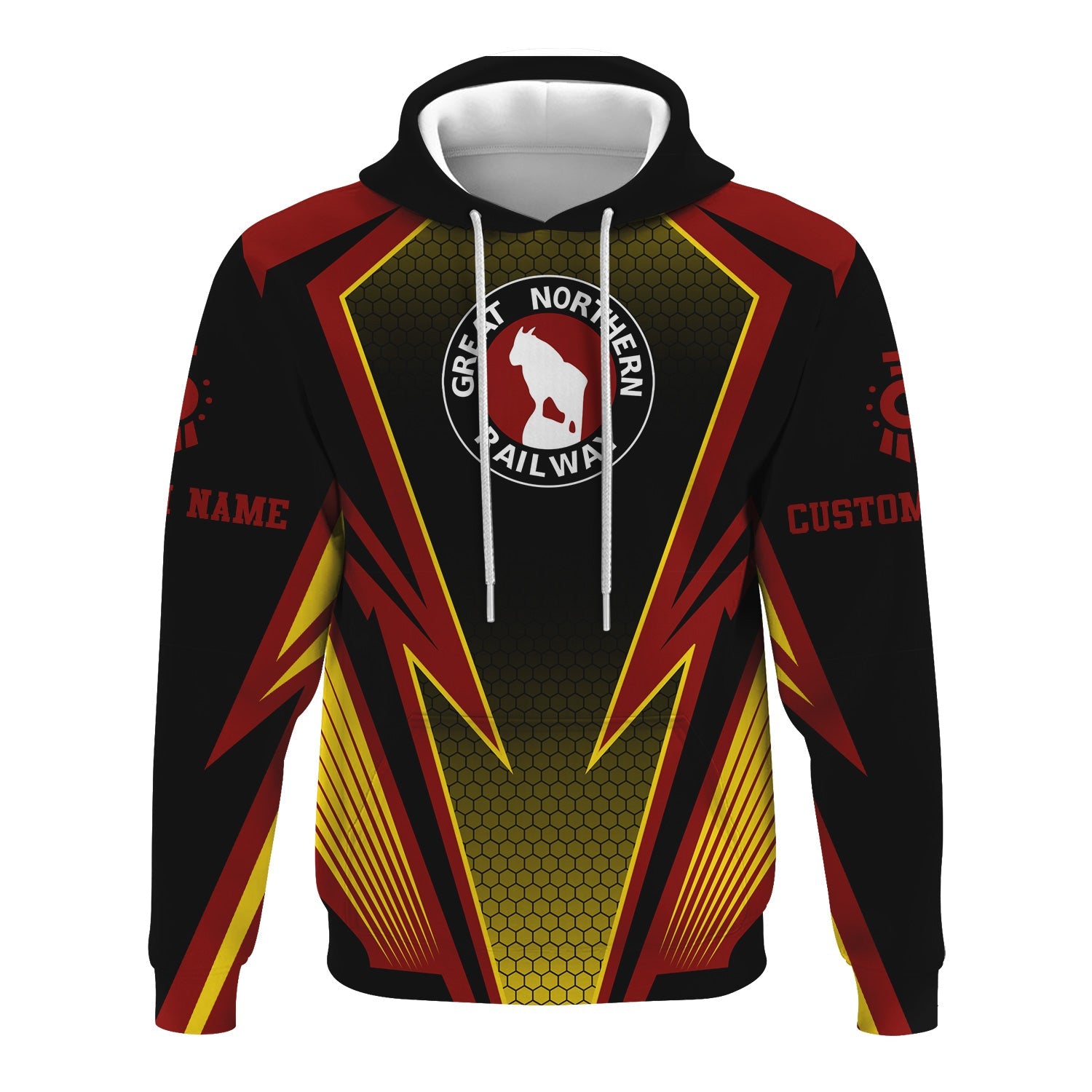 Railspirit Personalized Great Northern Railway Hoodie Lightning Graphic Style GNR Zip Up Hoodie Gift Idea For Train Lover