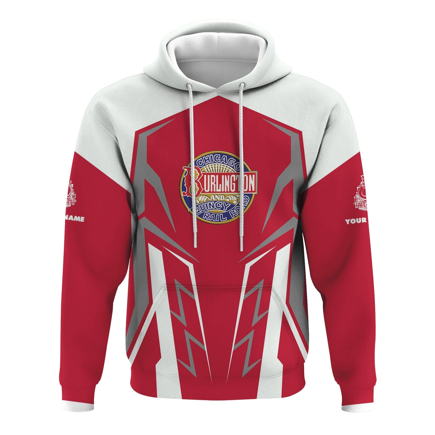 Railspirit Personalized Chicago, Burlington and Quincy Railroad Hoodie Futuristic Design with Custom Job Train Zip Up Hoodie