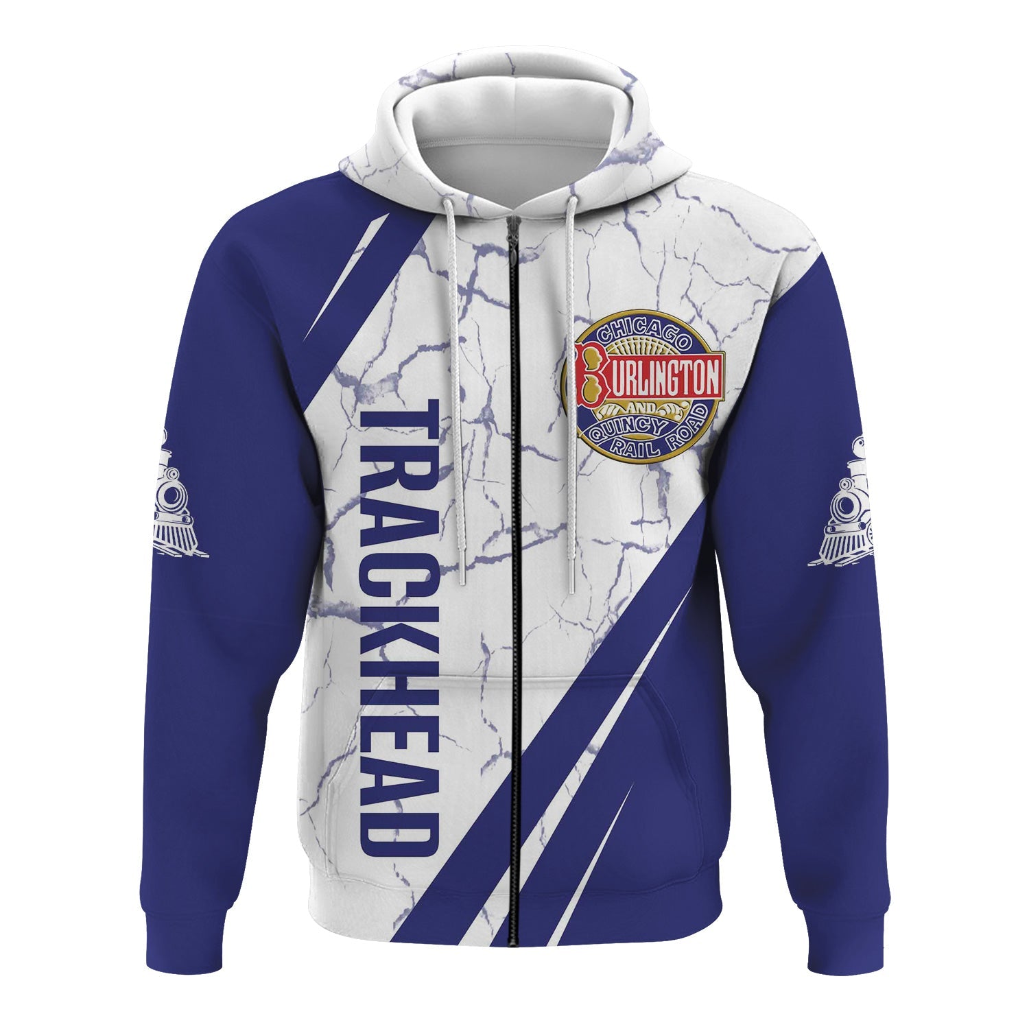 Railspirit Personalized Chicago, Burlington and Quincy Railroad Hoodie Crackle Texture Style Train Zip Up Hoodie For Trackhead
