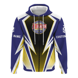 Railspirit Personalized Chicago, Burlington and Quincy Railroad Hoodie Lightning Graphic Style Zip Up Hoodie Gift Idea For Train Lover