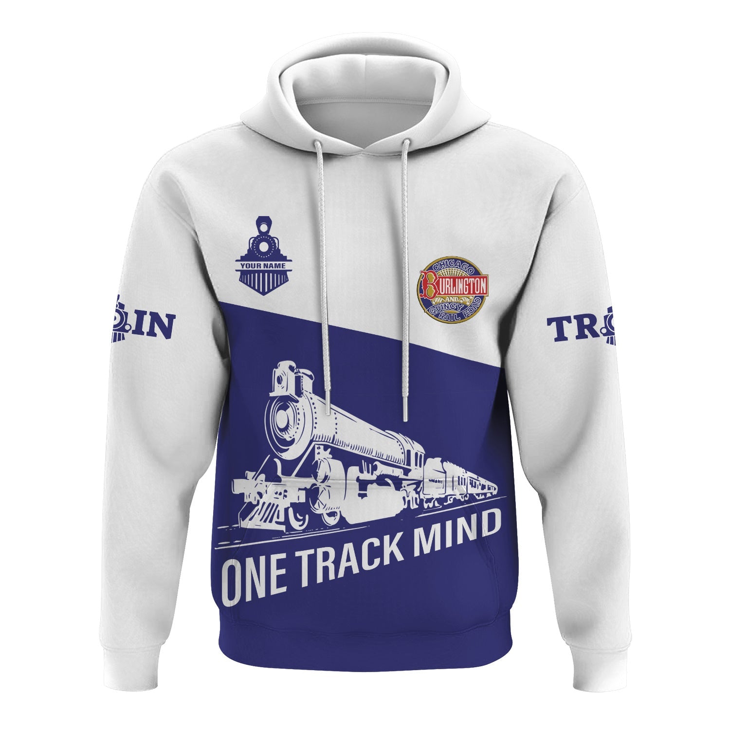Railspirit Custom Name Chicago, Burlington and Quincy Railroad Hoodie One Track Mind Printed Zip Hoodie