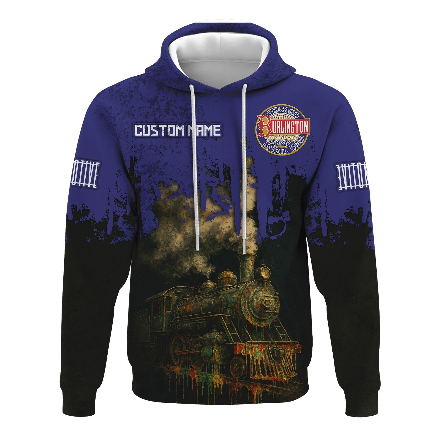 Railspirit Personalized Chicago, Burlington and Quincy Railroad Hoodie Vintage Train Art Style Zip Up Hoodie For Locomotive Fans