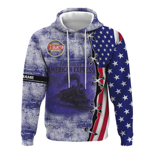 Railspirit Personalized Chicago, Burlington and Quincy Railroad Hoodie Retro American Express Train With USA Flag Zip Up Hoodie