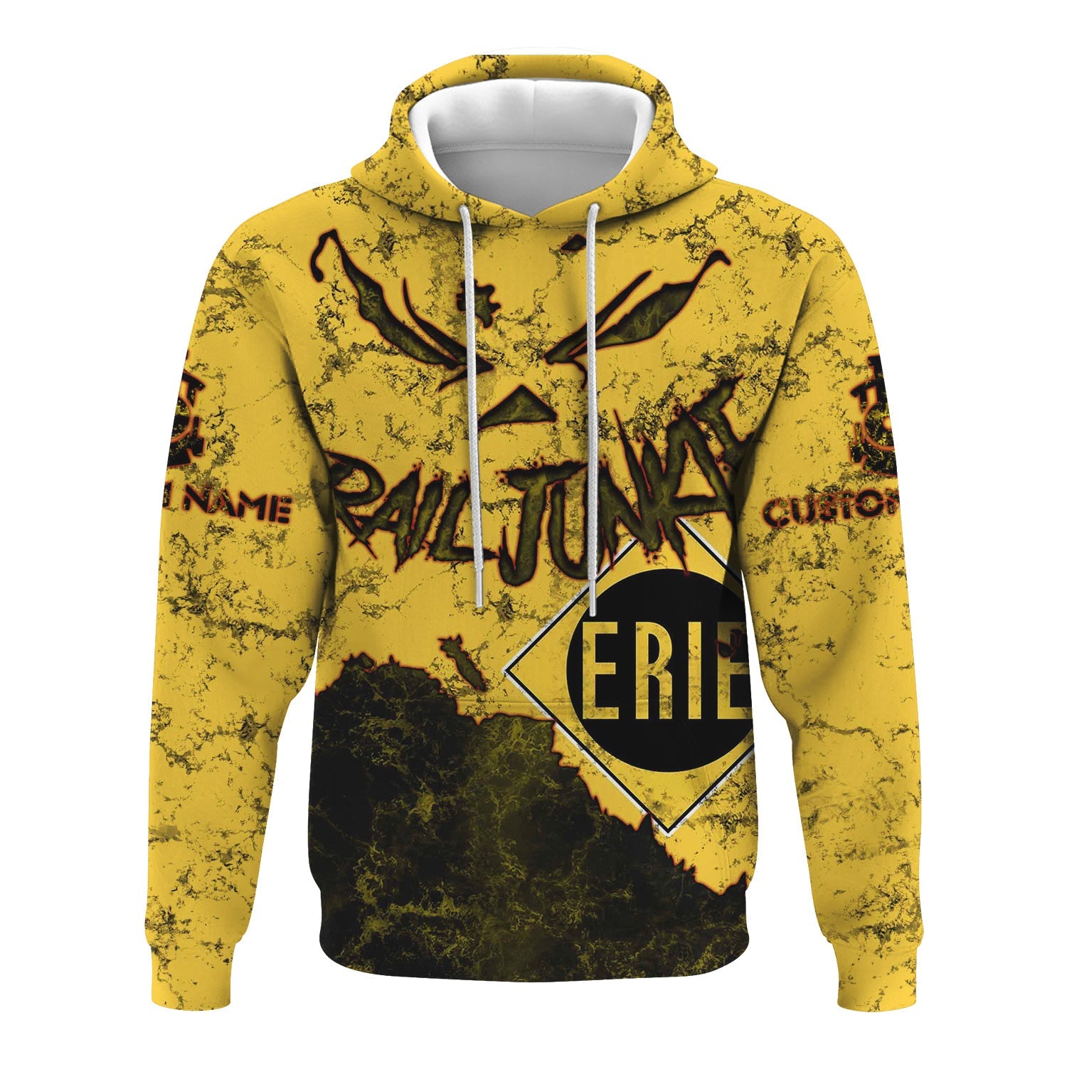 Railspirit Personalized Erie Railroad Hoodie Torn Graphic Style Train Zip Up Hoodie For Rail Junkie