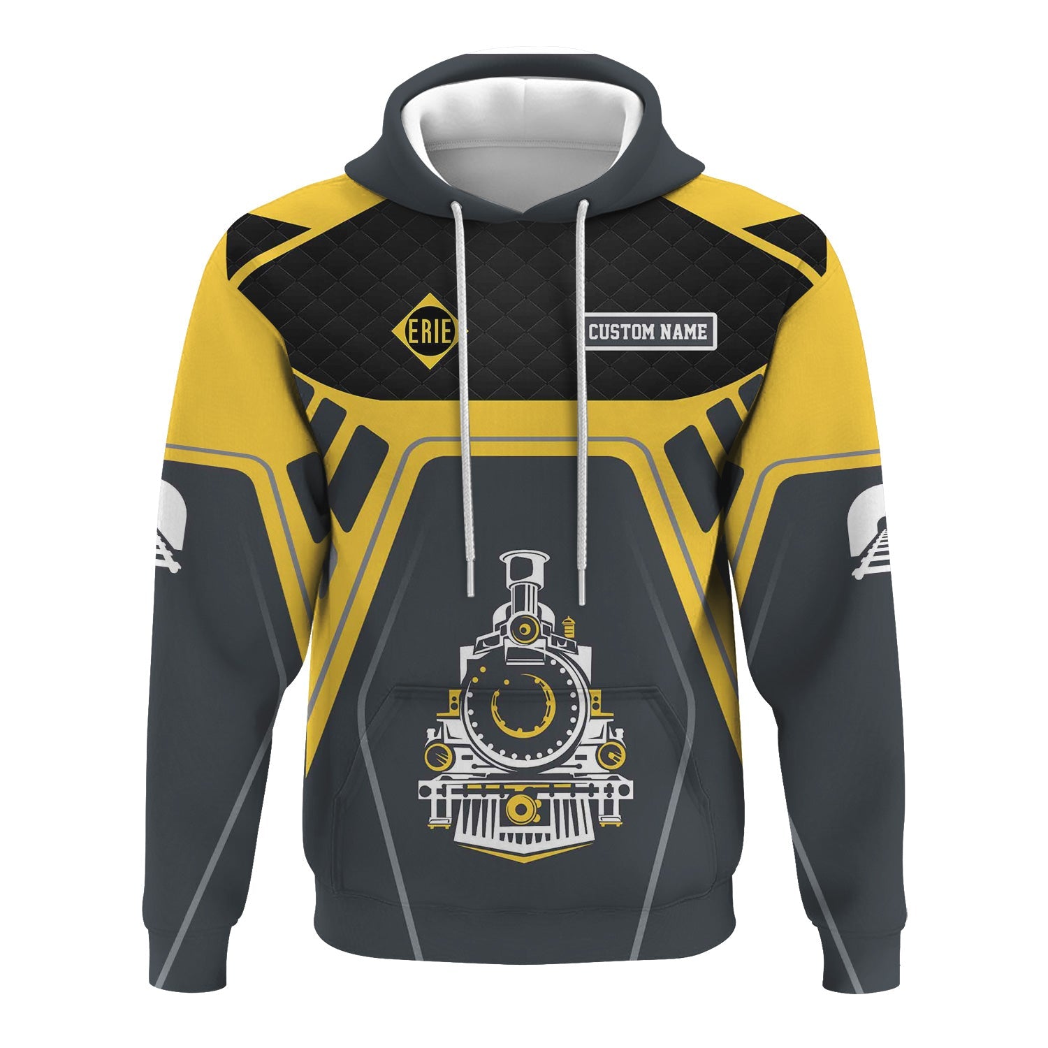 Railspirit Personalized Erie Railroad Hoodie Steam Locomotive Engine Graphic Train Zip Up Hoodie All Over Print