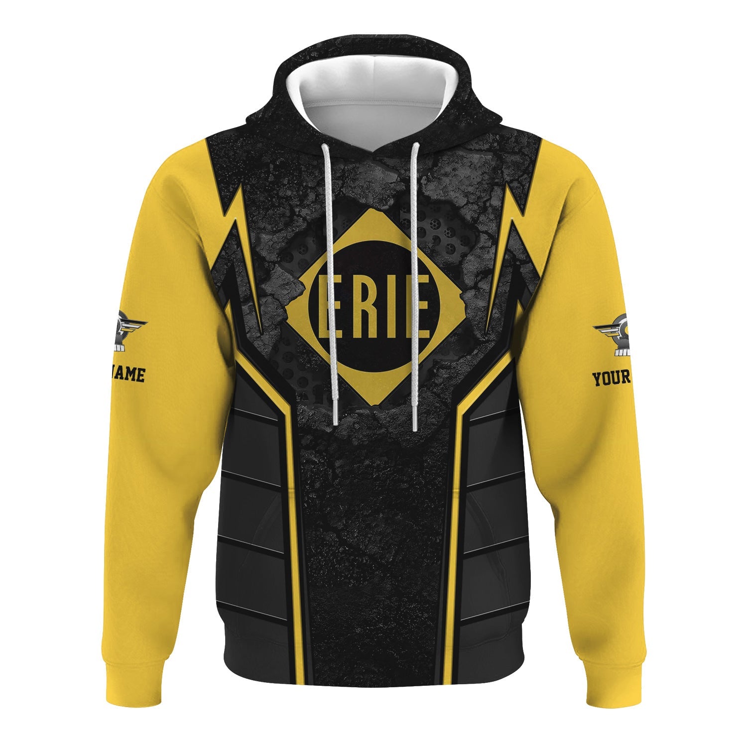 Railspirit Personalized Erie Railroad Hoodie Cracked Metal Design Train Zip Up Hoodie for Rail Enthusiasts