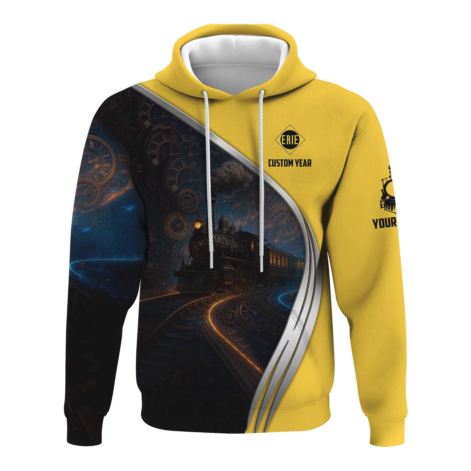 Railspirit Personalized Erie Railroad Hoodie Steampunk Locomotive with Custom Year Train Zip Up Hoodie