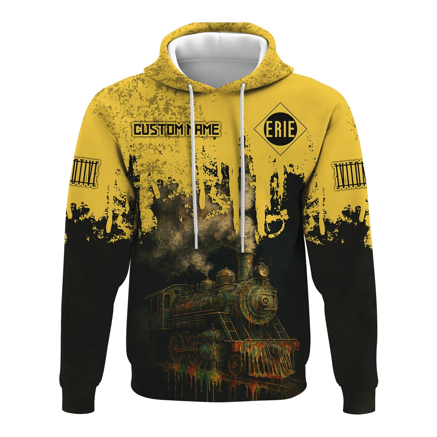 Railspirit Personalized Erie Railroad Hoodie Vintage Train Art Style Zip Up Hoodie For Locomotive Fans