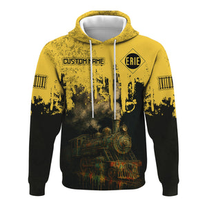 Railspirit Personalized Erie Railroad Hoodie Vintage Train Art Style Zip Up Hoodie For Locomotive Fans