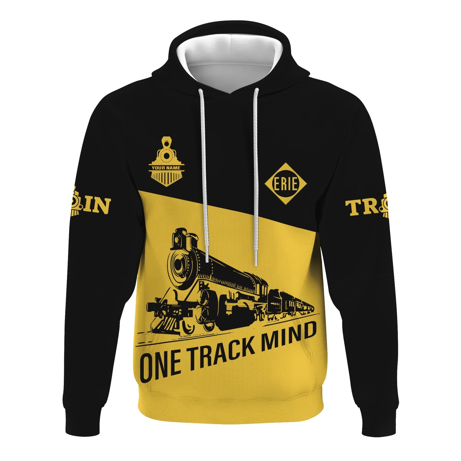 Railspirit Custom Name Erie Railroad Hoodie One Track Mind Printed Zip Hoodie