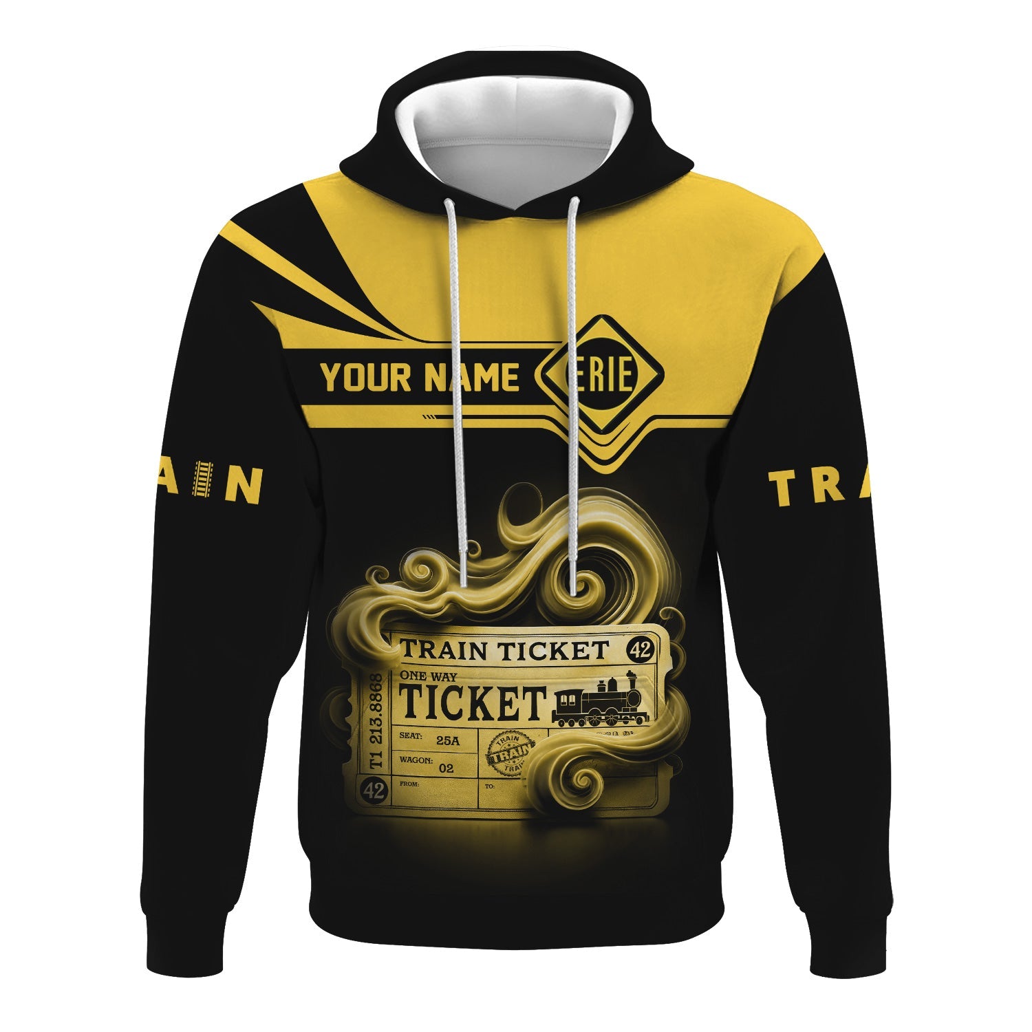 Railspirit Custom Name Erie Railroad Hoodie American Train Ticket Printed Zip Hoodie