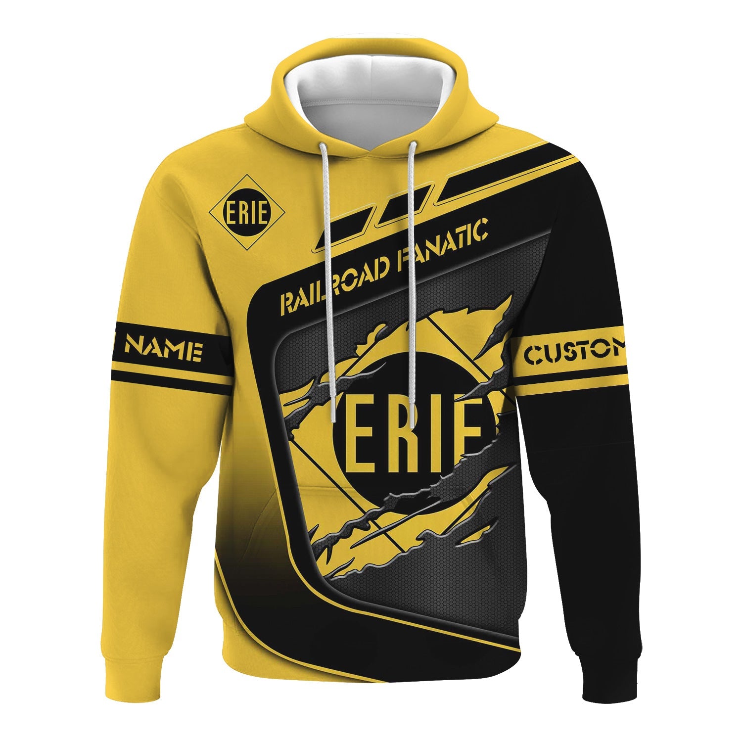 Railspirit Personalized Erie Railroad Hoodie Ripped Texture Style Train Zip Up Hoodie For Railroad Fanatic