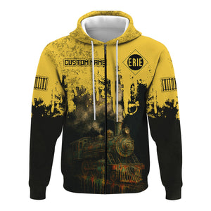 Railspirit Personalized Erie Railroad Hoodie Vintage Train Art Style Zip Up Hoodie For Locomotive Fans