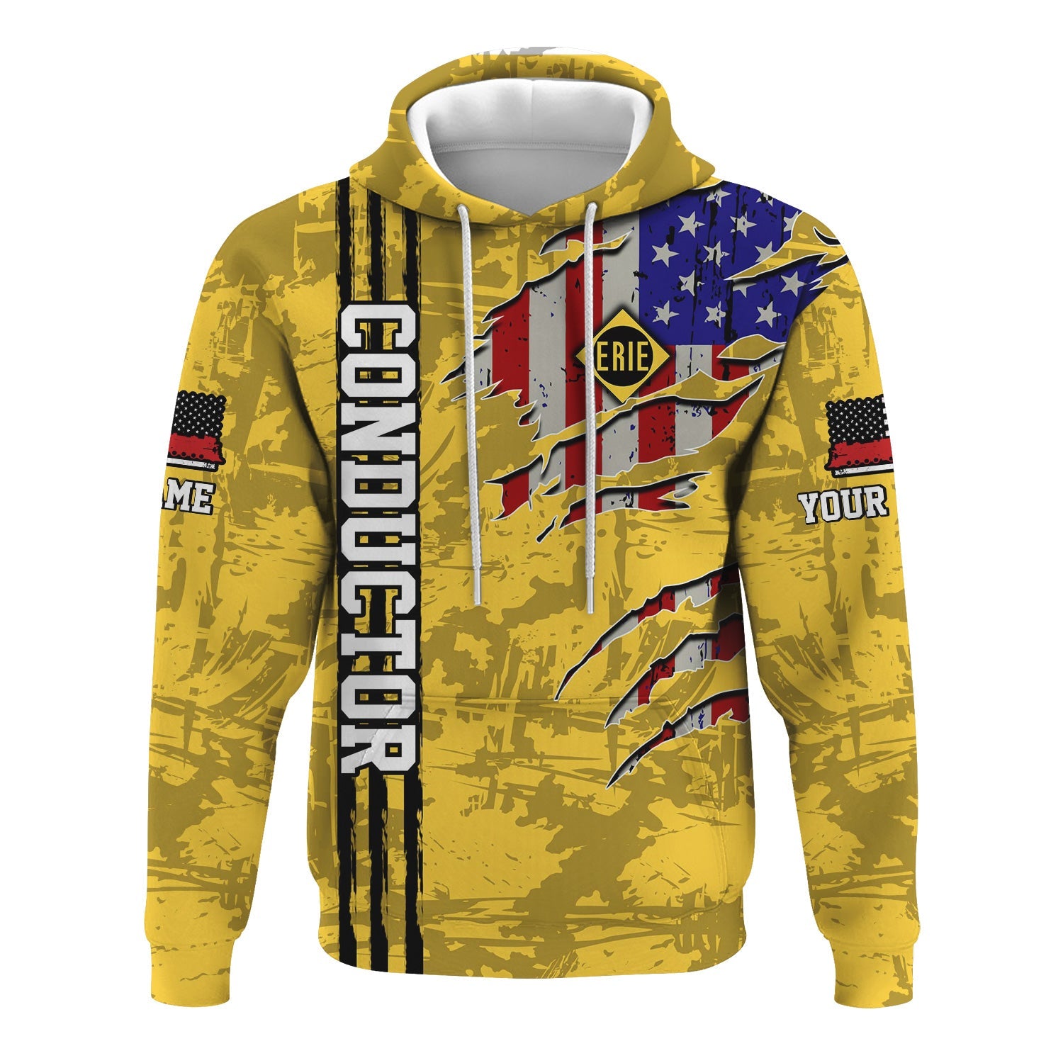 Railspirit Personalized Erie Railroad Hoodie USA Flag Claw Art with Custom Job Train Zip Up Hoodie