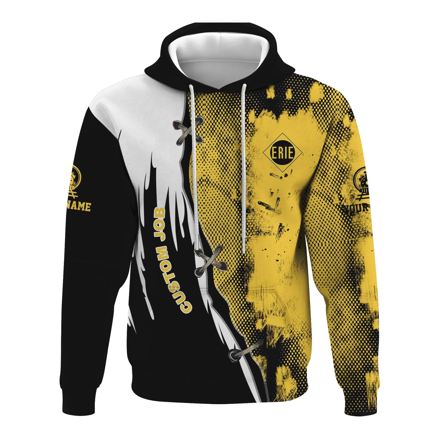 Railspirit Personalized Erie Railroad Hoodie Retro Stitches Design with Custom Position Train Zip Up Hoodie