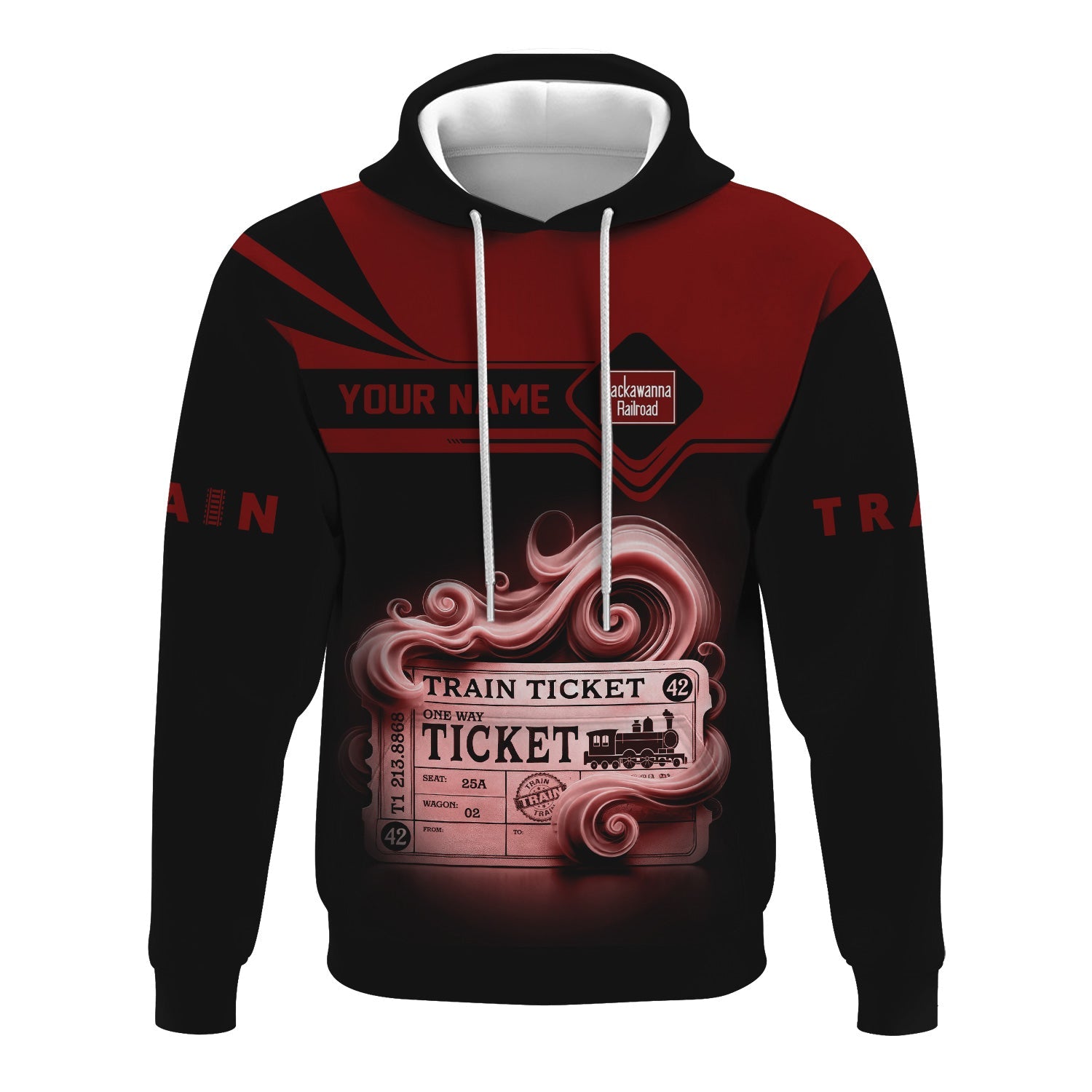 Railspirit Custom Name Delaware, Lackawanna and Western Railroad Hoodie American Train Ticket DL&W Printed Zip Hoodie
