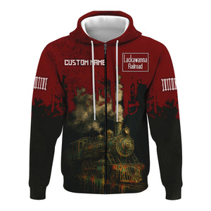 Railspirit Personalized Delaware, Lackawanna and Western Railroad Hoodie Vintage Train Art Style DL&W Zip Up Hoodie For Locomotive Fans