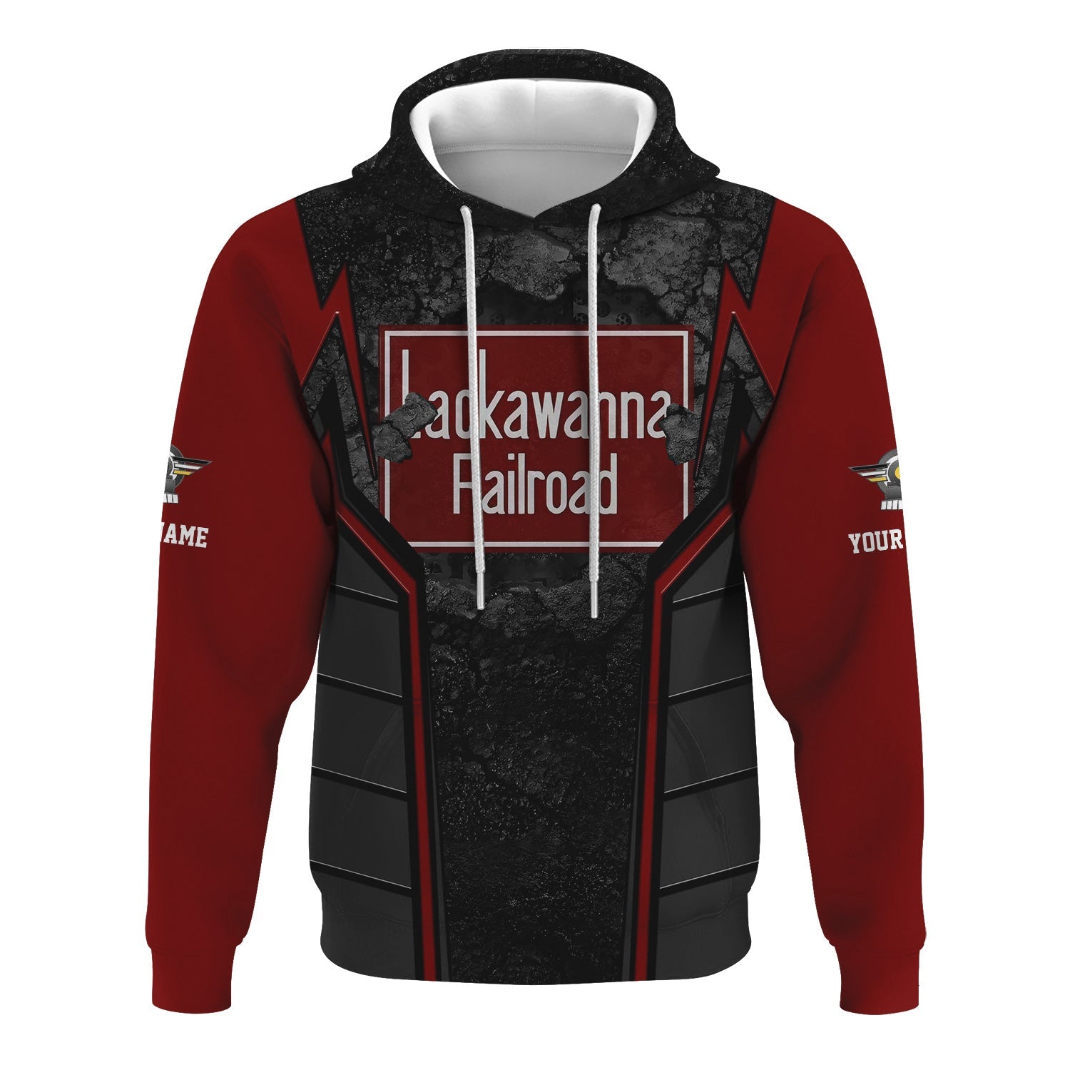Railspirit Personalized Delaware, Lackawanna and Western Railroad Hoodie Cracked Metal Design DL&W Train Zip Up Hoodie for Rail Enthusiasts