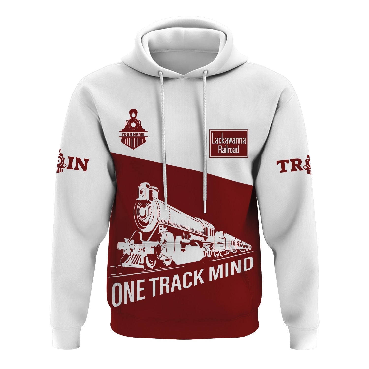 Railspirit Custom Name Delaware, Lackawanna and Western Railroad Hoodie One Track Mind DL&W Printed Zip Hoodie