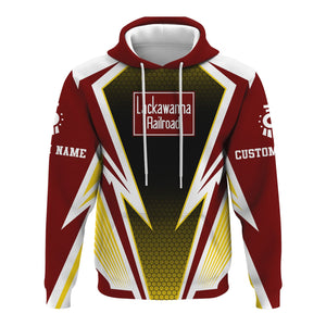 Railspirit Personalized Delaware, Lackawanna and Western Railroad Hoodie Lightning Graphic Style DL&W Zip Up Hoodie Gift Idea For Train Lover