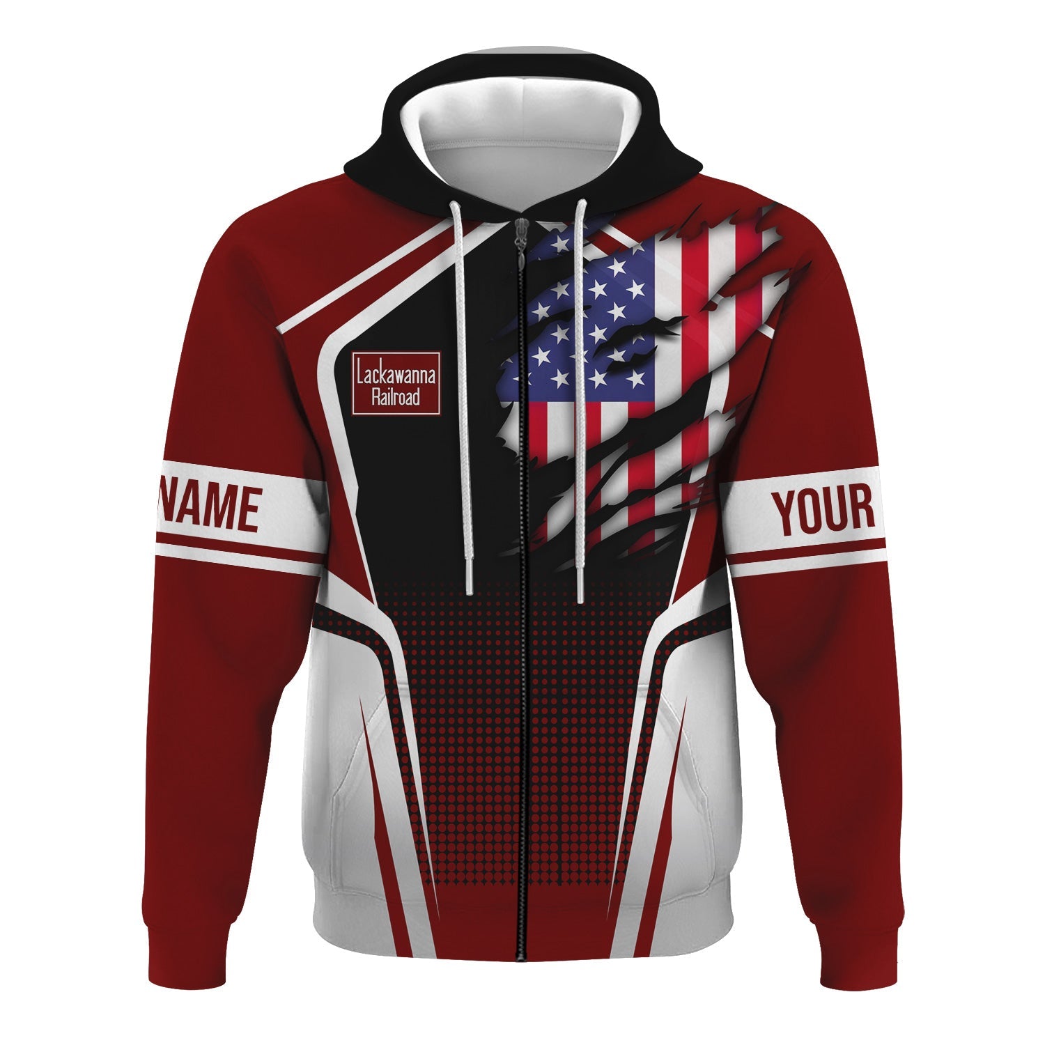 Railspirit Personalized Delaware, Lackawanna and Western Railroad Hoodie American Eagle Vintage Train DL&W Zip Up Hoodie