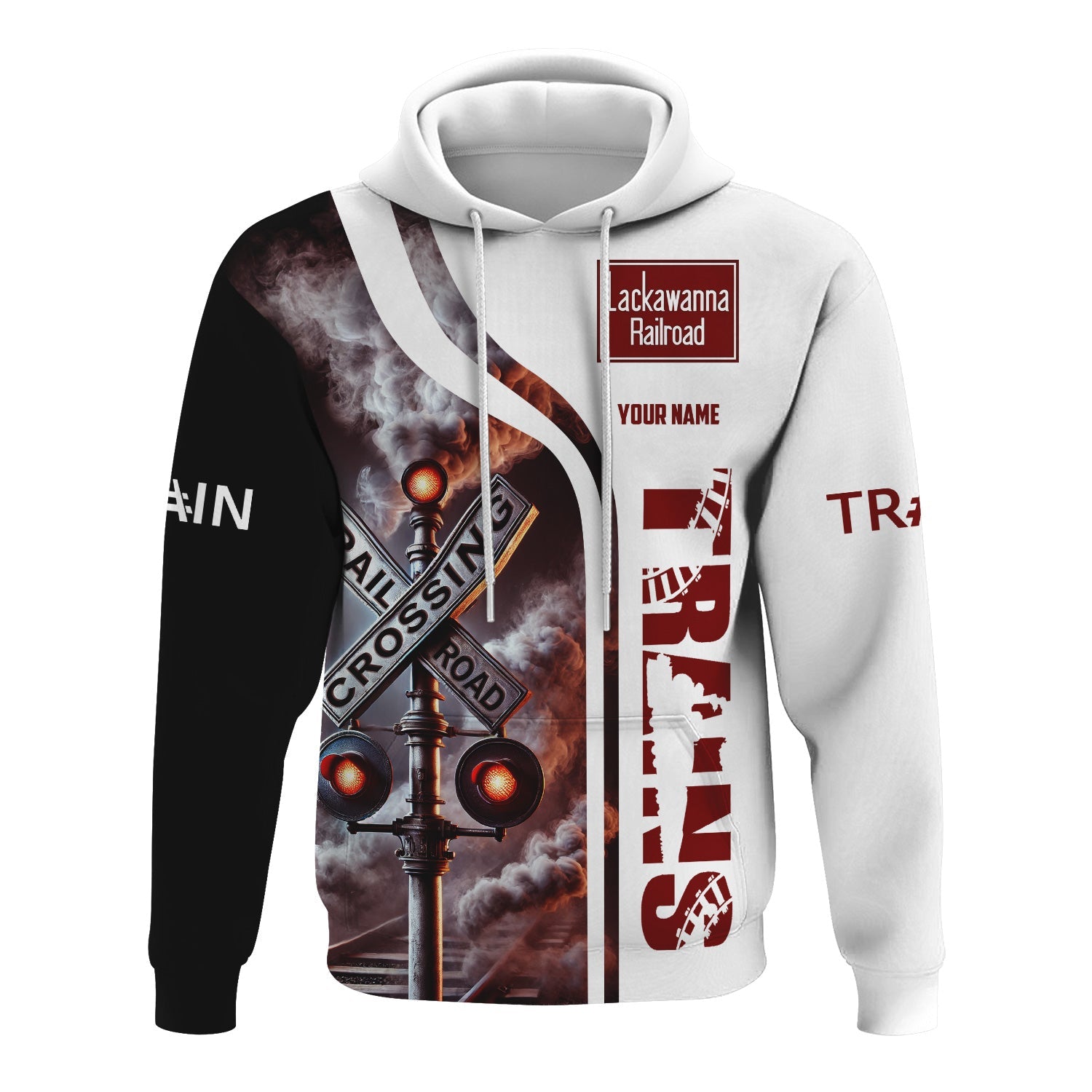 Railspirit Custom Name Delaware, Lackawanna and Western Railroad Hoodie Railroad Crossing Sign DL&W Printed Zip Hoodie