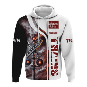 Railspirit Custom Name Delaware, Lackawanna and Western Railroad Hoodie Railroad Crossing Sign DL&W Printed Zip Hoodie