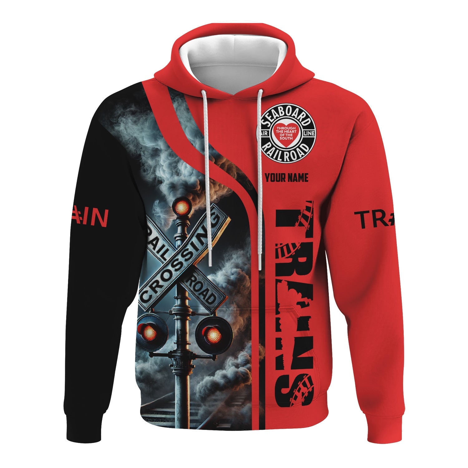 Railspirit Custom Name Seaboard Air Line Railroad Hoodie Railroad Crossing Sign Printed Zip Hoodie
