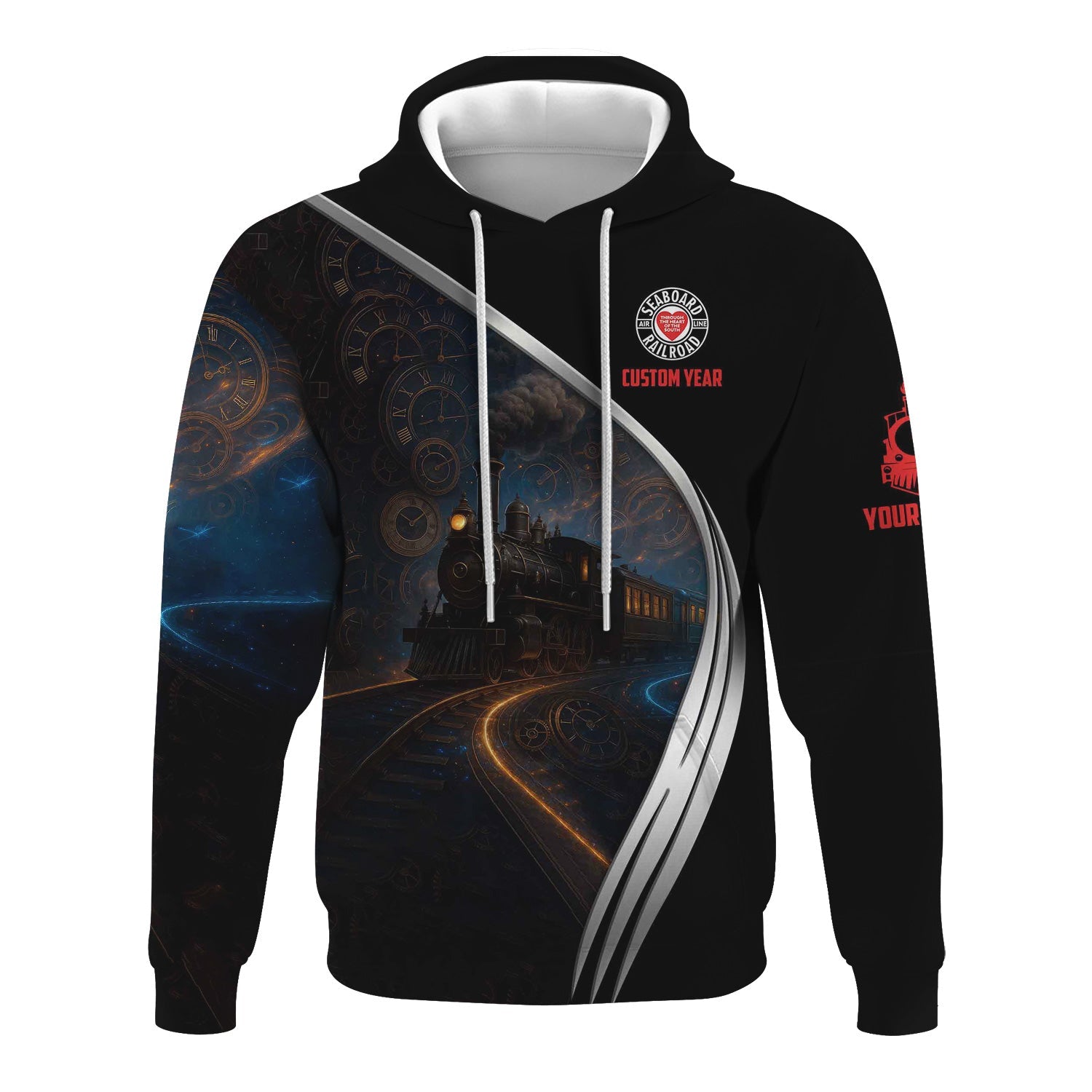 Railspirit Personalized Seaboard Air Line Railroad Hoodie Steampunk Locomotive with Custom Year Train Zip Up Hoodie