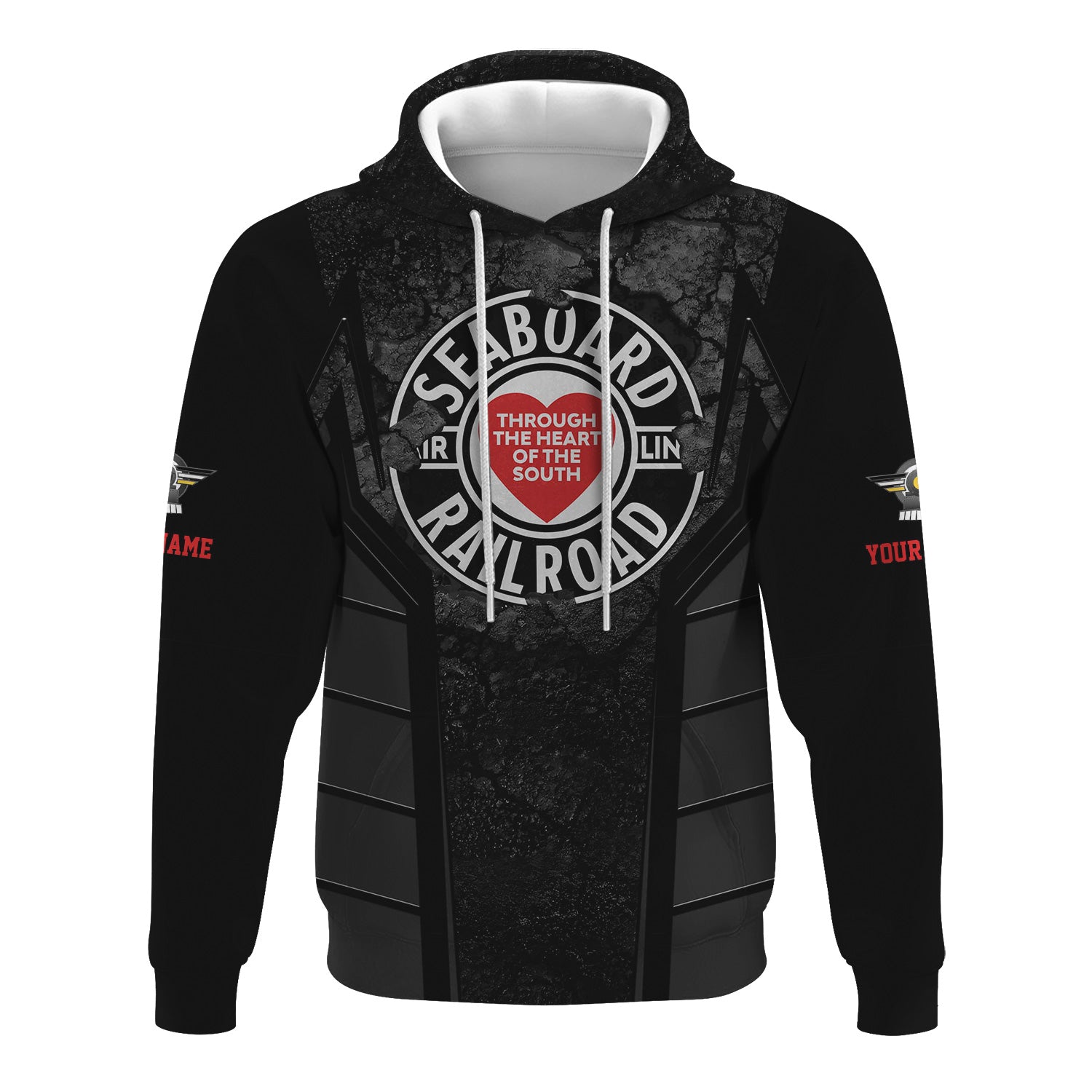 Railspirit Personalized Seaboard Air Line Railroad Hoodie Cracked Metal Design Train Zip Up Hoodie for Rail Enthusiasts